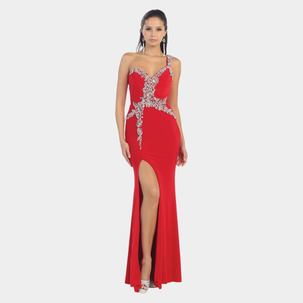 Terani Couture Beaded Trim Jersey Sheath Prom Dress Pageant Wear Evening Gown